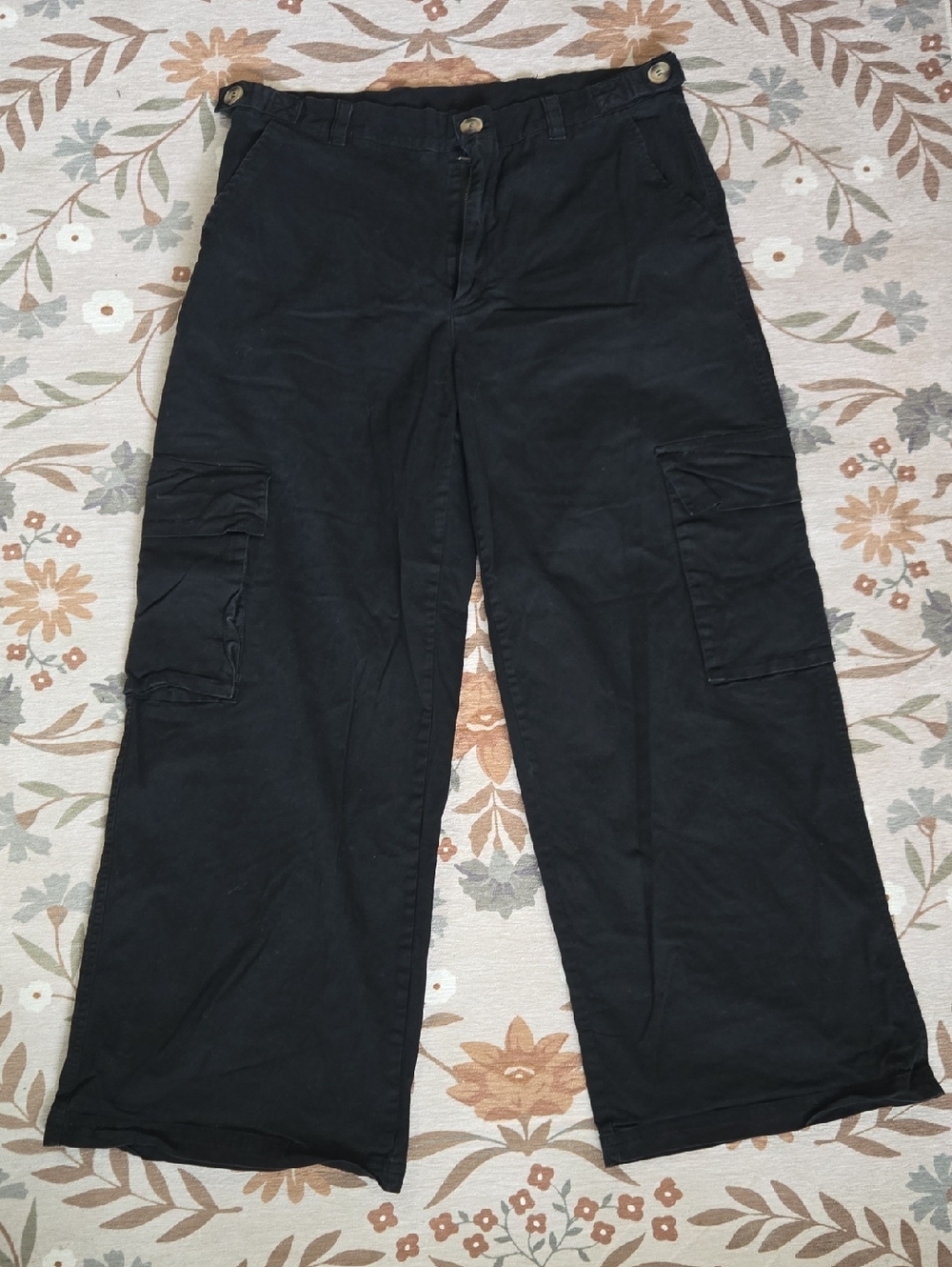 Black Wide Leg Cargo Baggy Pants Size 14